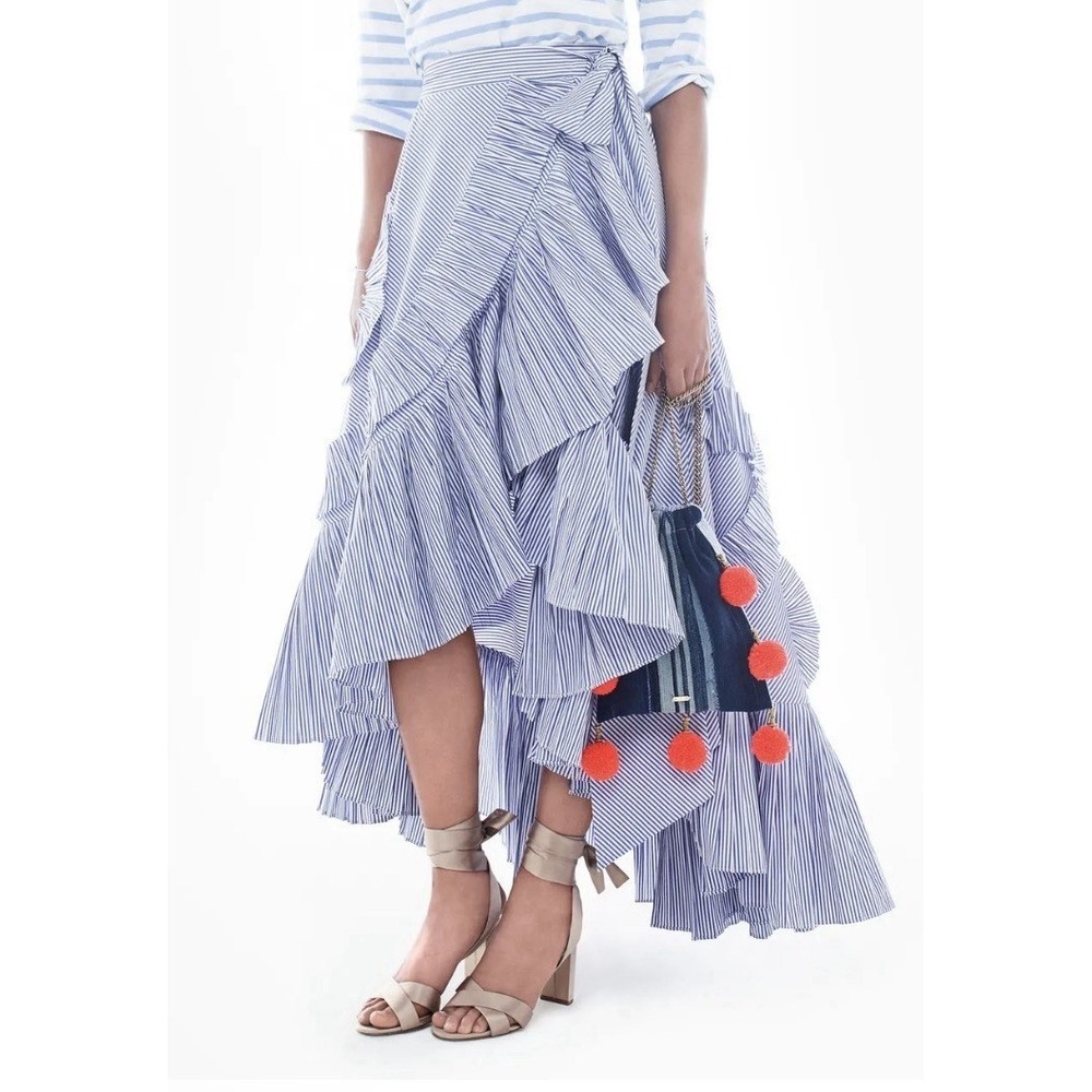 Mare Mare X Anthropologie Blue White Stripe Wrap Skirt Small Ruffle Bow Tie